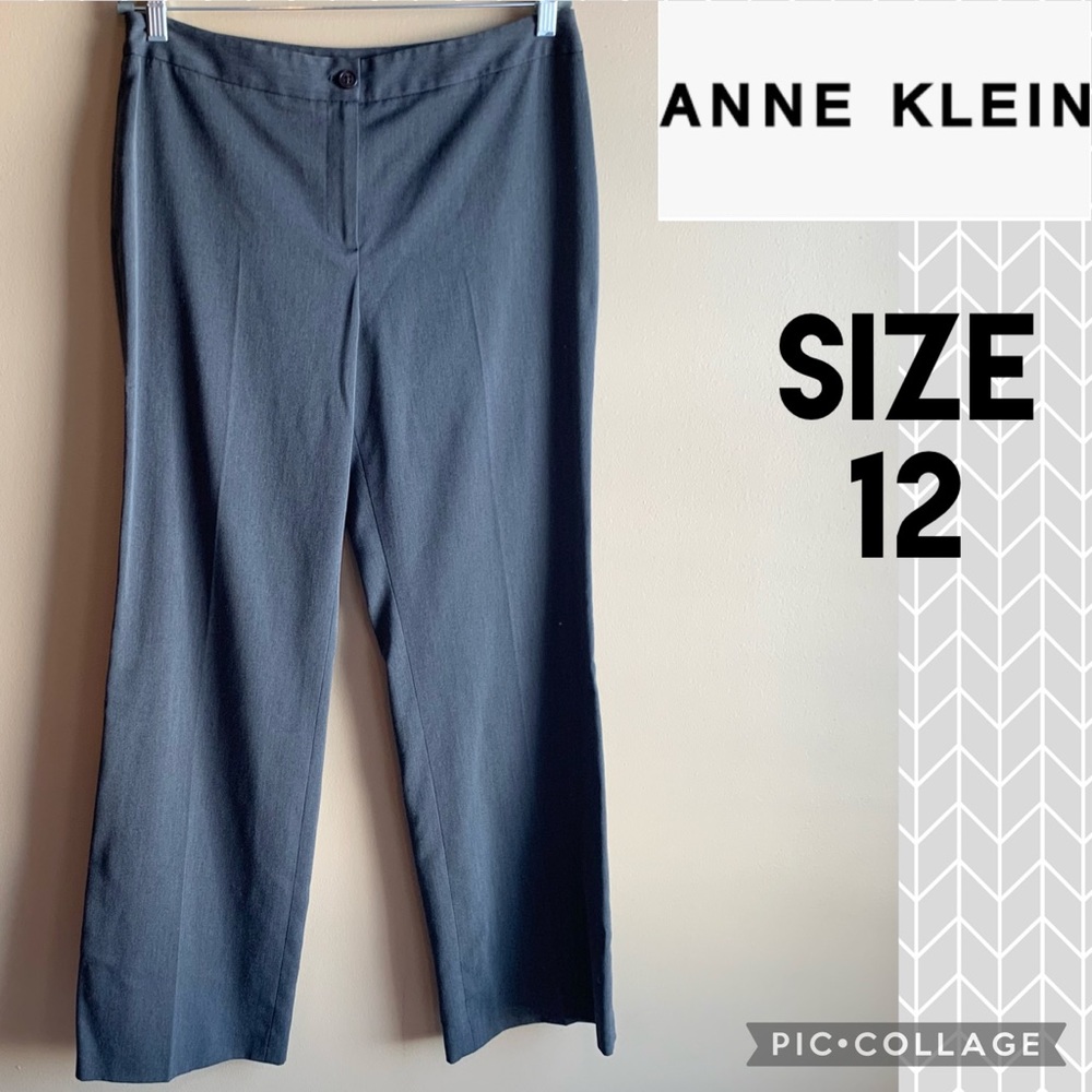 Anne Klein Womens Pants Gray Wide Leg High Rise Business Work Zip Fly Size 12
